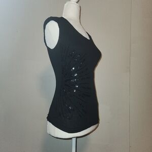Vintage Y2k Black Beaded Sequined Sunburst Kenneth Cole NY Tank Top Medium M EUC